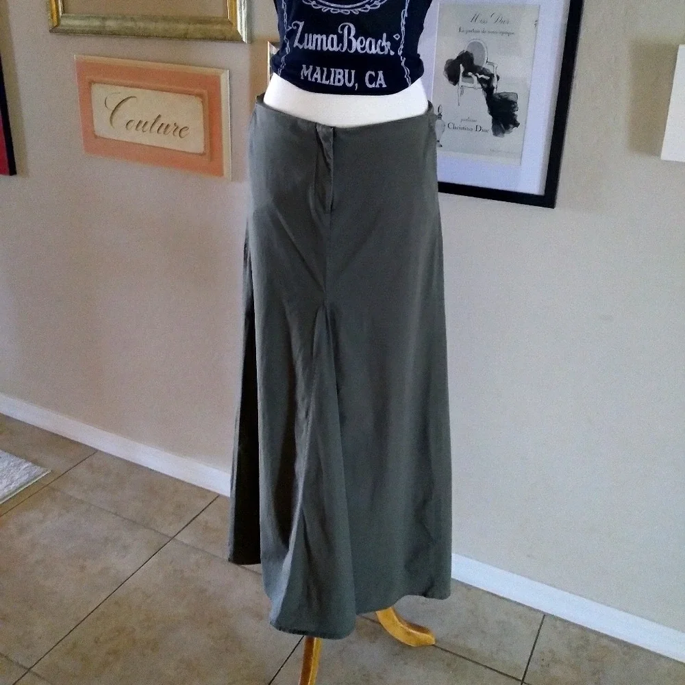 90s Vintage Olive Green Maxi Skirt‎ Low Waist A Line Full Length Skirt